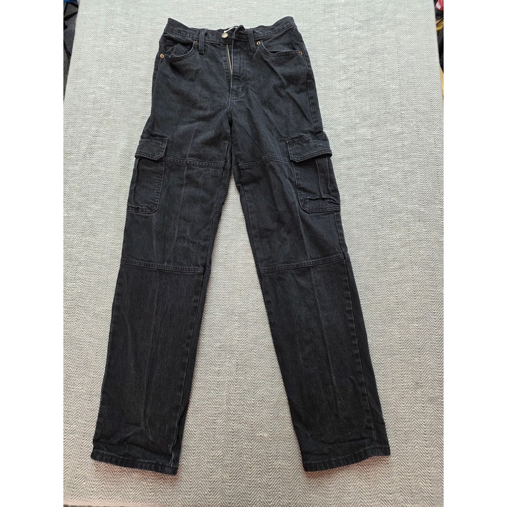 Universal Thread Black Cargo Jeans High Rise Straight Leg Size 4R Utility Pants